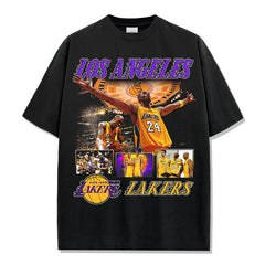 Retro star kobe print short-sleeved t-shirt washed casual long-sleeved crew neck hooded sweater men's trend