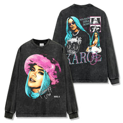 Hip Hop Karol G Printed Washed Short Sleeve T-Shirt Crew Neck Heavy Loose Hooded Sweater