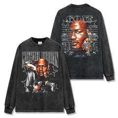 Vintage trapeze AJ printed short-sleeved t-shirt washed long-sleeved loose hooded sweater men