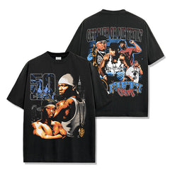 Vintage 50CENT Printed Short Sleeve T-Shirt Vintage Loose Heavyweight Crew Neck Hooded Sweater For Men And Women