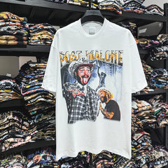 Post Malone Potts l Printed T-Shirt Vintage Washed Loose Heavyweight Crew Neck Short Sleeves