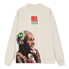 Vintage Rodman Printed T-Shirt Washed Long Sleeve Crew Neck Old Short Sleeve Hooded Sweater Men