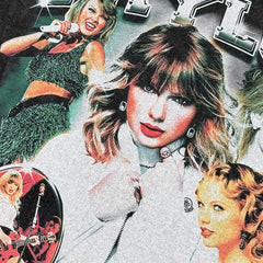 Vintage Taylor Swift Mildew Printed Short Sleeve T-Shirt Washed Heavy Cotton Crew Neck T