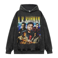 A.R. Raman Rahman Printed Short Sleeve T-Shirt Washed Long Sleeve Loose Casual Hooded Sweater Men