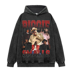 Tide biggie smalls printed short-sleeved t-shirt washed and done old long-sleeved loose hooded sweater men