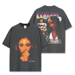 Vintage Kolani KEHLANI print short-sleeved t-shirt loose heavy crew neck hooded sweater for men and women