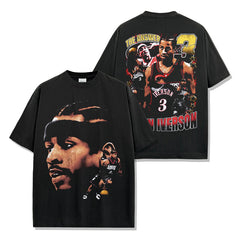 Vintage IVERSON Iverson Printed Short Sleeve T-Shirt Washed Long Sleeve Loose Hooded Sweater