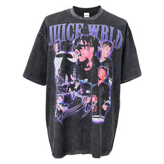 Vintage JUICE WRLD Printed Short Sleeve T-Shirt Washed Vintage Heavy Cotton Small Neckline T