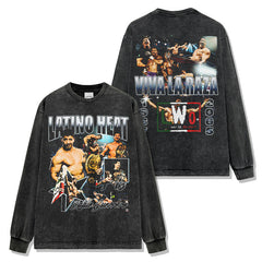 Eddie Guerrero Printed Washed Short Sleeve T-Shirt Crew Neck Loose Hooded Sweater