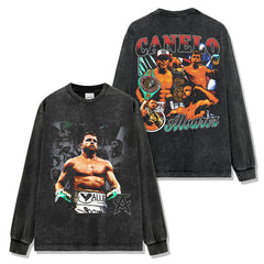 Canelo ¨¢lvarez Printed Washed Short Sleeve T-Shirt Casual Crew Neck Loose Hooded Sweater Men