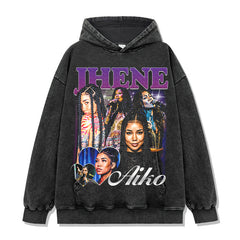 Jhen¨¦ Aiko Printed Short Sleeve T-Shirt Washed Old Long Sleeve Loose Casual Hooded Sweater Men