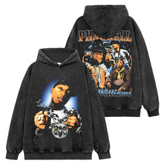 Hip Hop Neptune Pharrell Williams Printed Washed Short Sleeve T-Shirt Crew Neck Hooded Sweater Men