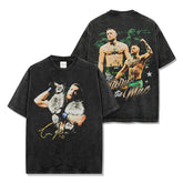 Vintage conor mcgregor print short sleeve t-shirt loose crew neck hooded sweater men