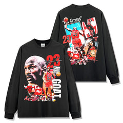 Vintage MJ Trapeze Double-Sided Printed Short Sleeve T-Shirt Heavy Long Sleeve Crew Neck Hooded Sweater Men