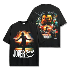 Vintage Joker Printed Short Sleeve T-Shirt Vintage Loose Heavy Crew Neck Hooded Sweater