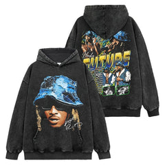 Hip Hop Future Kid Future Printed Short Sleeve T-Shirt Washed Long Sleeve Loose Hooded Sweater Men