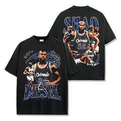 Vintage O'Neal Shaq Printed Short Sleeve T-Shirt Washed Long Sleeve Loose Hooded Sweater Men