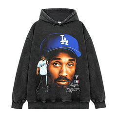 Vintage Tide KOBE Kobe Printed Short Sleeve T-Shirt Washed Old Long Sleeve Loose Hooded Sweater Men