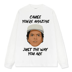 Vintage Hip Hop Bruno Mars Bro Print Short Sleeve T-Shirt Crew Neck Long Sleeve Loose Hooded Sweater