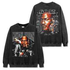 Vintage trapeze AJ printed short-sleeved t-shirt washed long-sleeved loose hooded sweater men