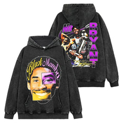 Vintage Kobe Kobe reversible print short sleeve t-shirt washed long sleeve loose hooded sweatshirt