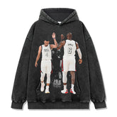 Vintage Tide Curry James Printed Short Sleeve T-Shirt Washed Long Sleeve Crew Neck Loose Hooded Sweater