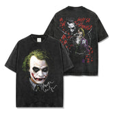 Vintage Clown JOKER Printed Washed Old Loose Short Sleeve T-Shirt Heavy Crew Neck Hooded Sweater