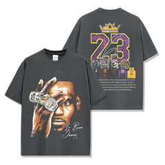 James LeBron James Printed Short Sleeve T-Shirt Washed Crew Neck Long Sleeve Hooded Sweater Men