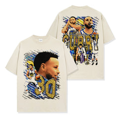 Stephen Curry Print Short Sleeve T-Shirt Long Sleeve Loose Crew Neck Washed Hooded Sweater