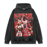 Retro printed short-sleeved t-shirt washed and old long-sleeved round neck loose casual hooded sweater men's trend