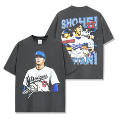 Shohei Ohtani Printed Short Sleeve T-Shirt Washed Long Sleeve Loose Hooded Sweater