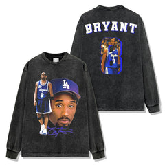 Vintage Kobe Printed Short Sleeve T-Shirt Washed Long Sleeve Crew Neck Casual Hooded Sweater