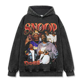 Snoop Dogg Printed Short Sleeve T-Shirt Washed Long Sleeve Loose Hooded Sweater