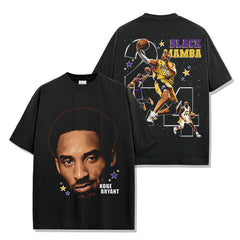 Vintage Trend KOBE Printed Short Sleeve T-Shirt Vintage Loose Heavyweight Crew Neck Hooded Sweater Men