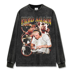 Fred fred again print short sleeve t-shirt washed long sleeve crewneck loose hooded sweater