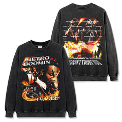 Hip Hop Boomin & Future Printed Washed Short Sleeve T-Shirt Casual Crew Neck Hooded Sweater