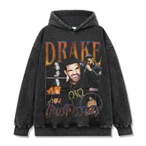 Hip Hop DRAKE Drake Printed Short Sleeve T-Shirt Washed Long Sleeve Crew Neck Loose Hooded Sweater