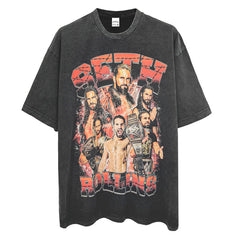 Vintage Seth Rollins Printed Short Sleeve T-Shirt Washed Heavy Cotton T