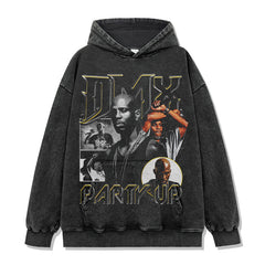 DMX Earl Simmons Printed Short Sleeve T-Shirt Washed Long Sleeve Loose Casual Hooded Sweater