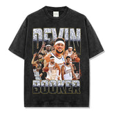 Vintage Booker Printed Short Sleeve T-Shirt Washed Casual Long Sleeve Crew Neck Hooded Sweater Men