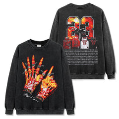 Vintage MJ Trapeze Double-sided Printed Washed Short Sleeve T-Shirt Crew Neck Heavy Hooded Sweater Men