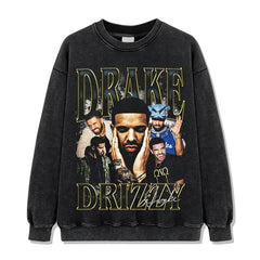 Hip Hop DRAKE Drake Printed Short Sleeve T-Shirt Washed Long Sleeve Crew Neck Loose Hooded Sweater