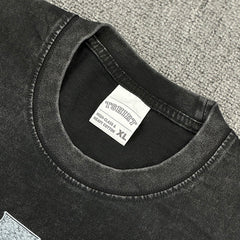 Vintage hip hop travis scott print short sleeve washed round neck heavy cotton small neckline t