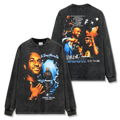 Virgil Abloh Print Washed Short Sleeve T-Shirt Crew Neck Heavy Hooded Sweater Men