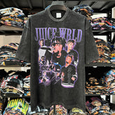 Vintage JUICE WRLD Printed Short Sleeve T-Shirt Washed Vintage Heavy Cotton Small Neckline T