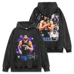 Vintage Embiid Double Sided Printed Short Sleeve T-Shirt Heavy Long Sleeve Crew Neck Hooded Sweater