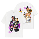 Vintage KEBO trend print short-sleeved t-shirt loose casual heavy round neck hooded sweater for men and women