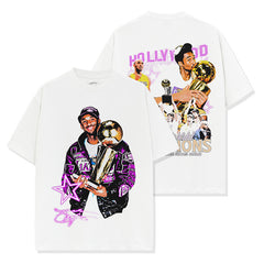 Vintage KEBO trend print short-sleeved t-shirt loose casual heavy round neck hooded sweater for men and women