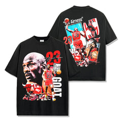 Vintage MJ Trapeze Double-Sided Printed Short Sleeve T-Shirt Heavy Long Sleeve Crew Neck Hooded Sweater Men