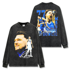 Vintage Doncic reversible print short sleeve T-shirt heavy cotton long sleeve crewneck hooded sweatshirt